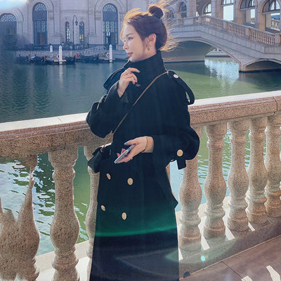Abrigo de Lana Largo Estilo Diosa - Negro Elegante - Image 10