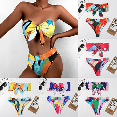 Bikini Estampado con Nudo Cintura Alta Corte Dividido - Image 7