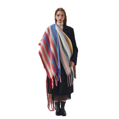 Bufanda de Rayas Multicolor Estilo Coreano para Invierno - Image 3