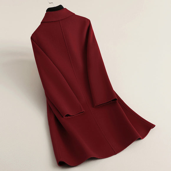 Abrigo de Lana Reversible Oversized Estilo Chino Rojo