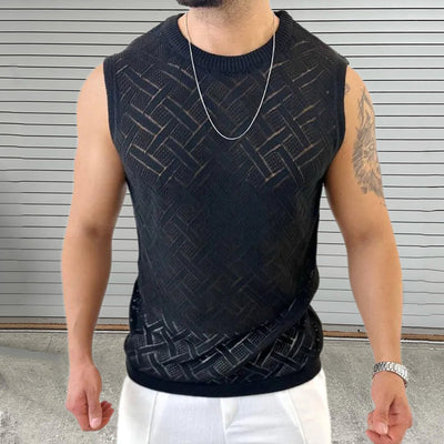 Chaleco Tejido Cuello Redondo para Hombre con Calado Primavera-Verano - Image 12