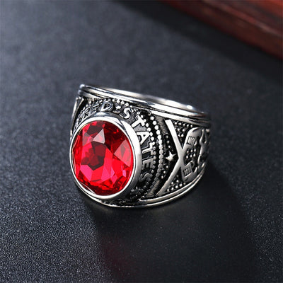 Anillo Militar de Acero Titanio con Gema Punk Personalizado para Hombre