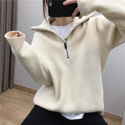 Suéter Pullover con Cuello Solapa Amplio y Cierre de Cremallera para Mujer - Image 12