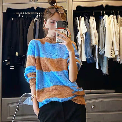 Suéter Tejido Mohair con Rasgos y Rayas para Mujer - Image 15