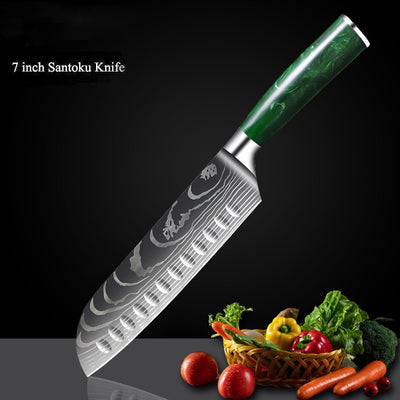 Cuchillo Damasco con Mango de Resina Verde y Grabado Láser - Image 4