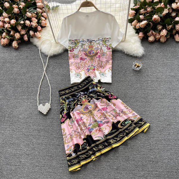 Conjunto de Dos Piezas: Blusa Estampada y Falda Corta para Mujer - Image 2