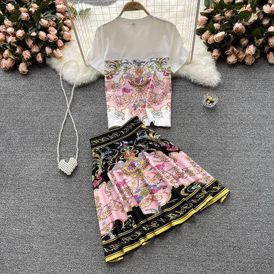 Conjunto de Dos Piezas: Blusa Estampada y Falda Corta para Mujer - Image 2