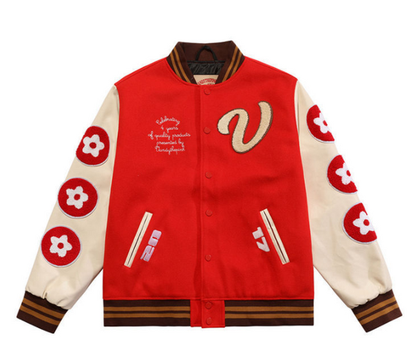 Chaqueta Beisbolera Holgada para Hombre con Bordado Flocking Hamburguesa