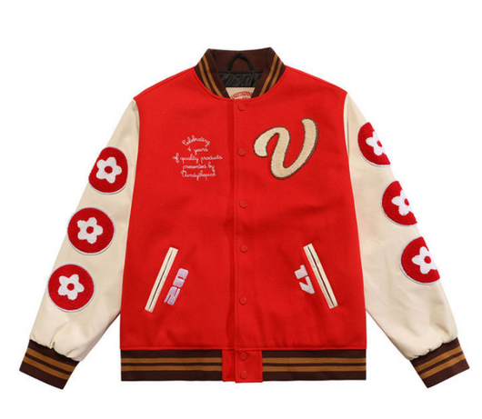 Chaqueta Beisbolera Holgada para Hombre con Bordado Flocking Hamburguesa