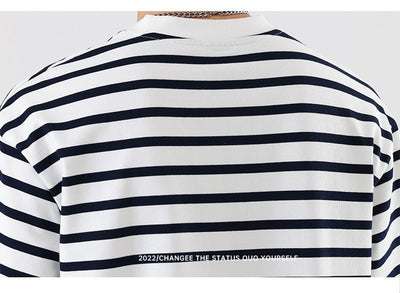 Camiseta Rayada Hombre Marca Americana - Corte Relajado Cuello Redondo - Image 18