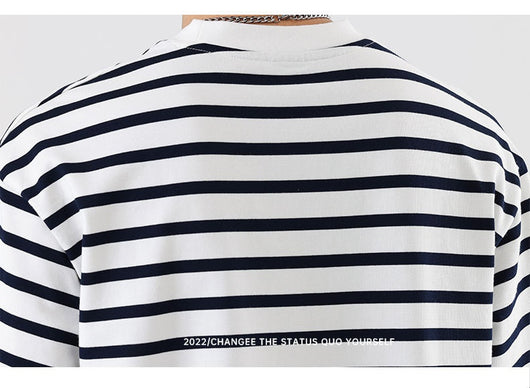 Camiseta Rayada Hombre Marca Americana - Corte Relajado Cuello Redondo - Image 18