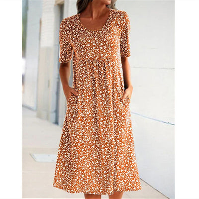 Vestido Midi Floral Escote Redondo Manga Corta - Image 5