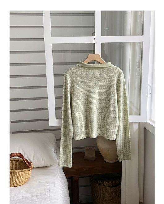 Cardigan Tejido Houndstooth con Cuello Polo para Mujer - Image 40