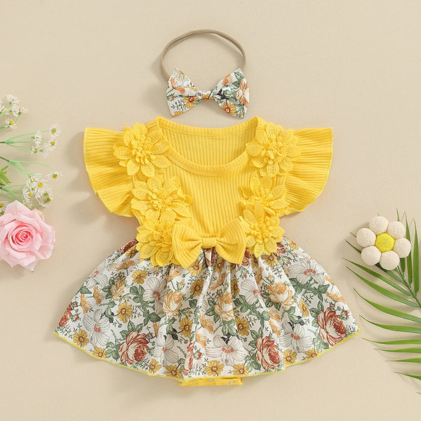 Jumpsuit Infantil con Volantes Florales y Moño