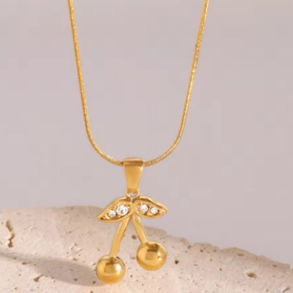Collar y Aretes de Acero Inoxidable con Cereza - Joyería Elegante para Mujer