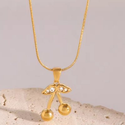 Collar y Aretes de Acero Inoxidable con Cereza - Joyería Elegante para Mujer
