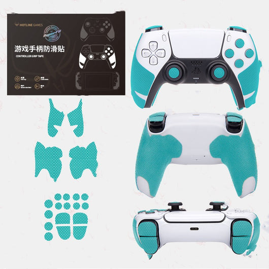 PS5 controller anti-slip grip tape with a yellow rubber duck pattern, shown on a white controller and in packaging. - Image 13