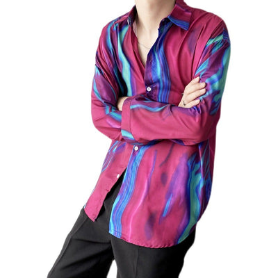 Camisa Suelta con Estampado de Contraste Rojo y Azul - Image 4