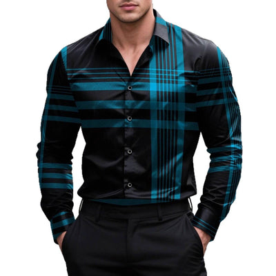 Camisa Manga Larga con Estampado Digital a Rayas para Hombre - Image 5