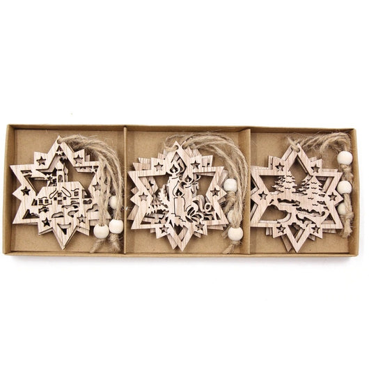 Caja de 12 Adornos Navideños de Madera con Diseños de Copos de Nieve - Image 7
