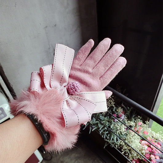 Guantes Cálidos con Moño y Pompón de Pelaje - Image 8