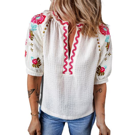 Blusa Casual Bordada en Chifón Multicolor - Estilo Primavera para Mujer - Image 7