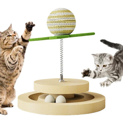 Juguete Interactivo para Gatos con Rascador de Sisal y Pista de Pelotas