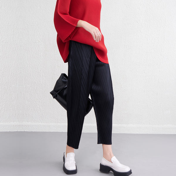 Pantalones Skinny de Cintura Alta con Pliegues Reductores para Primavera y Verano
