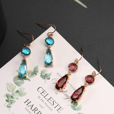 Aretes de Cristal K9 Multicolor con Borde de Cobre Geométrico - Image 4