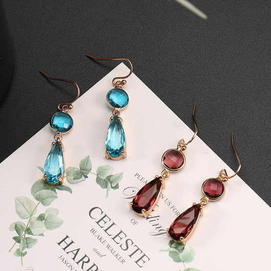 Aretes de Cristal K9 Multicolor con Borde de Cobre Geométrico - Image 4