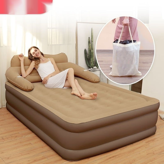 Cama Inflable Portátil con Respaldo Elevado y Acolchado Reforzado