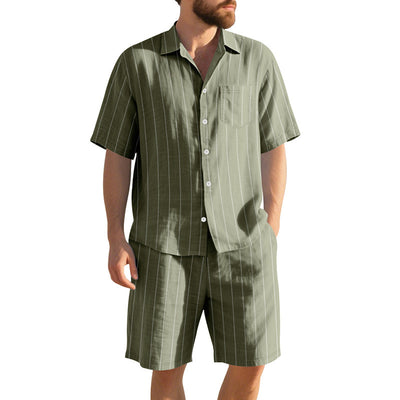 Conjunto de Dos Piezas: Camisa Jacquard a Rayas y Shorts para Playa - Image 18