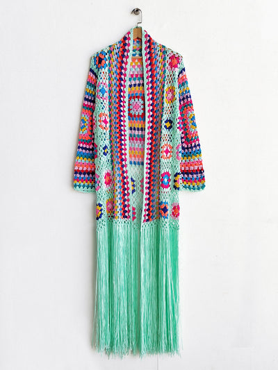 Cardigan Tejido a Mano con Flecos y Diseño Asimétrico Multicolor - Image 6
