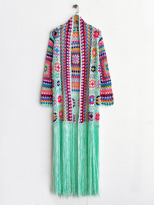 Cardigan Tejido a Mano con Flecos y Diseño Asimétrico Multicolor - Image 6