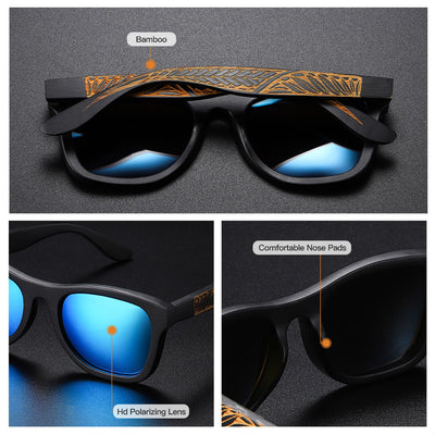 Gafas de Bambú con Marco Negro Texturizado y Patillas Estampadas - Image 3