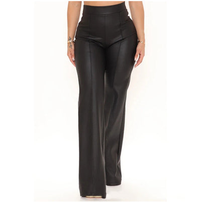 Pantalones de Cuero Sintético Talle Alto Mujer con Cierre Negro - Image 9
