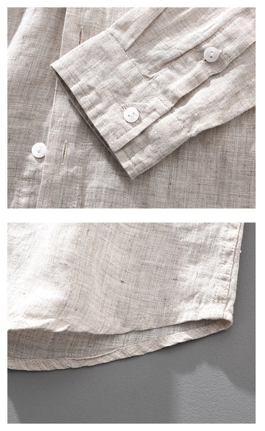 Camisa de Lino Transpirable Suelta para Hombre Color Sólido - Image 12