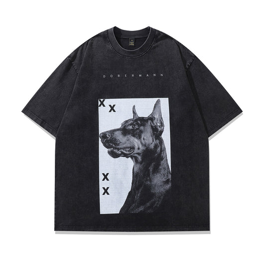 Camiseta Oversized Hip Hop Streetwear Unisex con Estampa Divertida Doberman