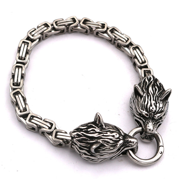 Pulsera de Acero Titanio con Dije Cabeza de Lobo para Hombre