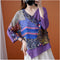 Camisa Retro de Ramio con Estampado Diagonal y Botones