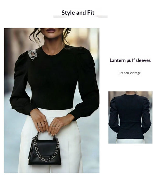 Blusa Tejida con Mangas Abullonadas - Base Layer Elegante Estilo Francés - Image 11