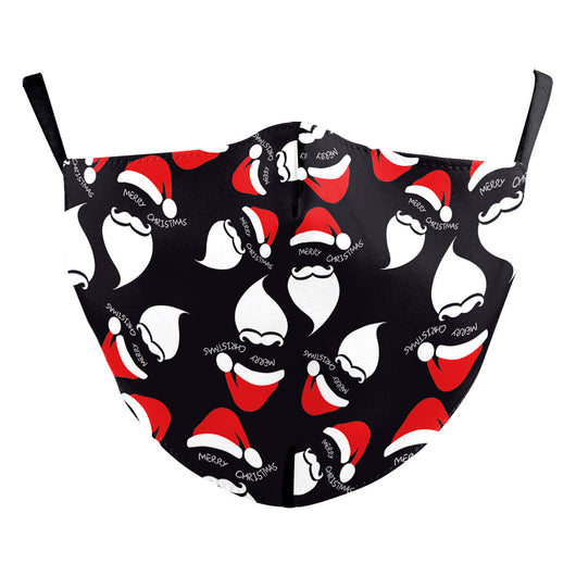 Black double-layer dust mask with a vibrant, multi-colored snowflake digital print and ear hooks. - Image 17