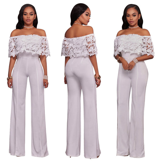 Jumpsuit Ajustado con Cuello Único y Bordado Soluble