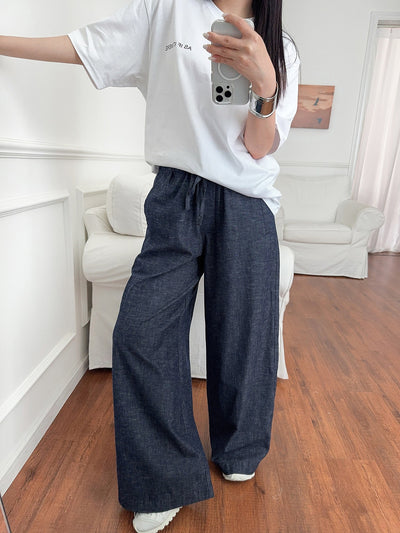 Pantalones Vaqueros Anchos con Cintura Elástica y Cordón Ajustable - Image 28
