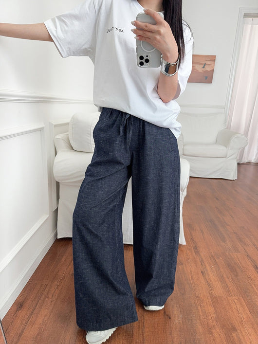 Pantalones Vaqueros Anchos con Cintura Elástica y Cordón Ajustable - Image 28