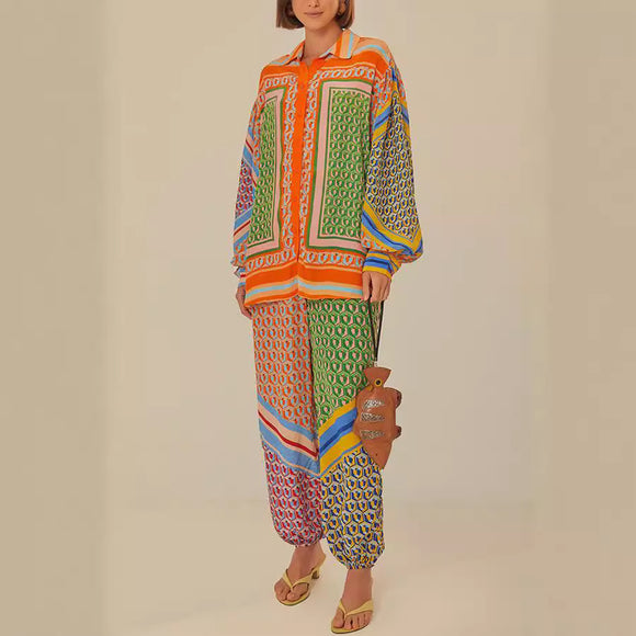 Conjunto de Traje Casual con Camisa Estampada
