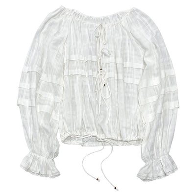 Blusa Francesa Blanca de Manga Larga para Mujer - Image 5