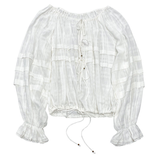 Blusa Francesa Blanca de Manga Larga para Mujer - Image 5