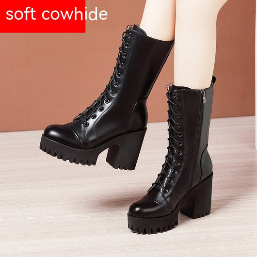 Botas de Tacón Alto Hasta la Pantorrilla con Cordones para Mujer - Image 7