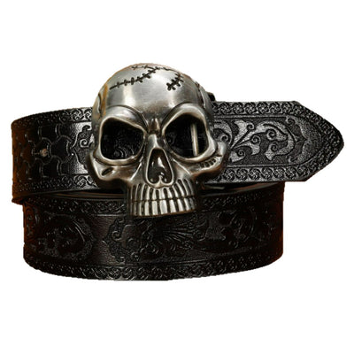 Cinturón Unisex de Cuero PU con Calavera Hueca Grabada - Estilo Vintage - Image 3